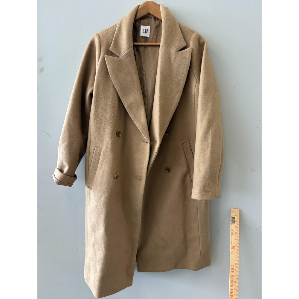 Gap Coat Womens Large Beige Double Breasted Mid Length Pockets Lined Overcoat